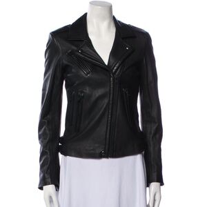 IRO Black Leather Moto Jacket Asymmetrical Zipper